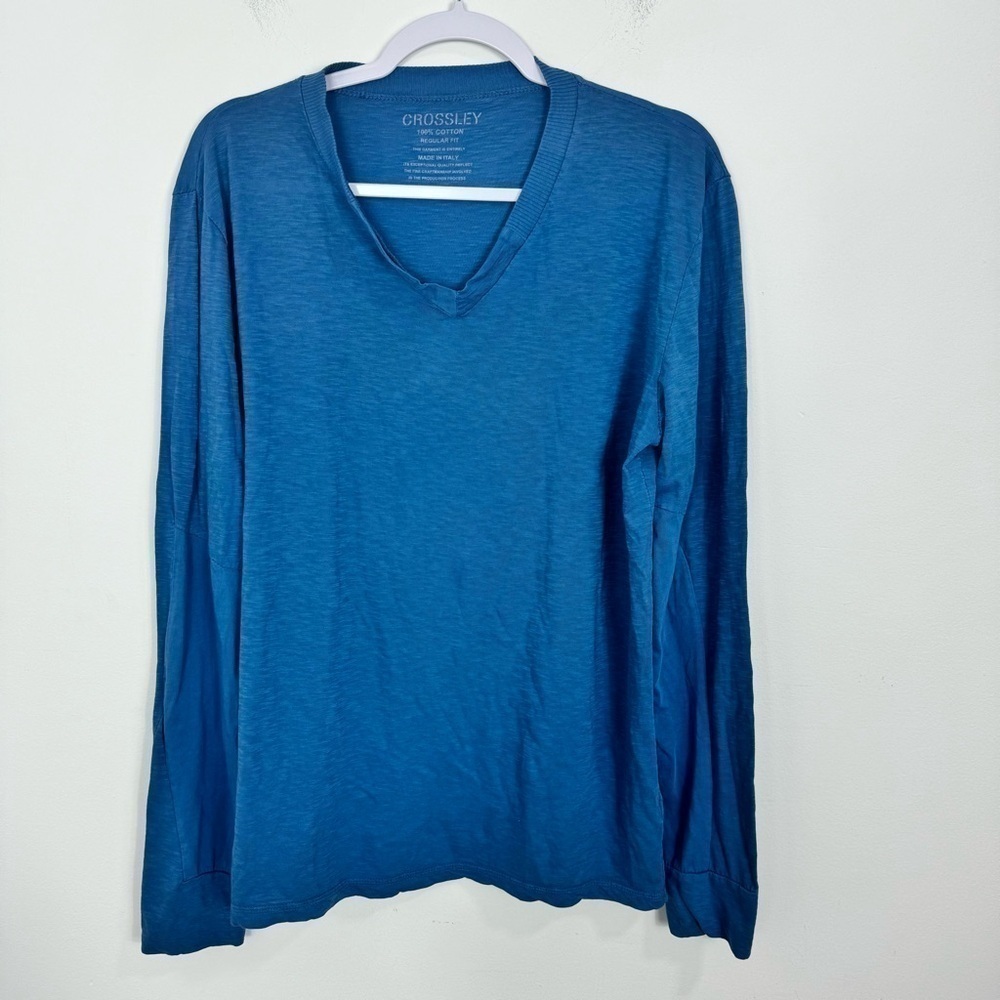 Crossley Women’s Blue Lightweight Cotton Knit Long Sleeve V-Neck Shirt | Size L - Picture 2 of 9